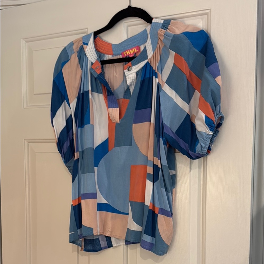 THML Geometric Blue and Orange Blouse